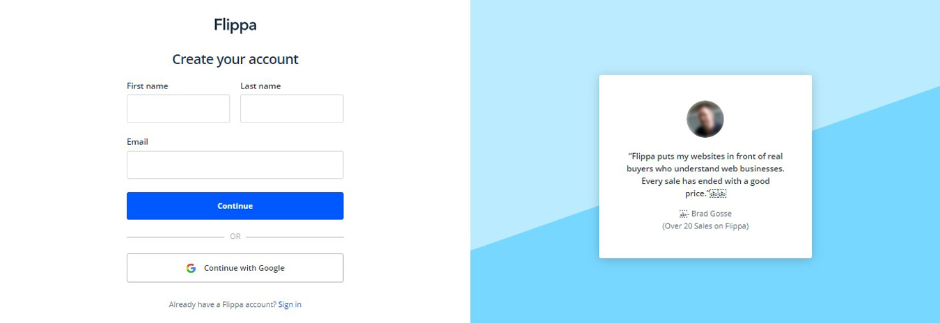 Flippa Create your account